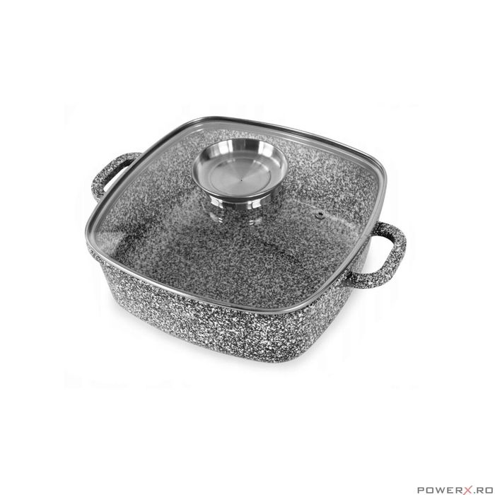 Vas pentru cuptor termorezistent, strat antiaderent marmura, cu capac,