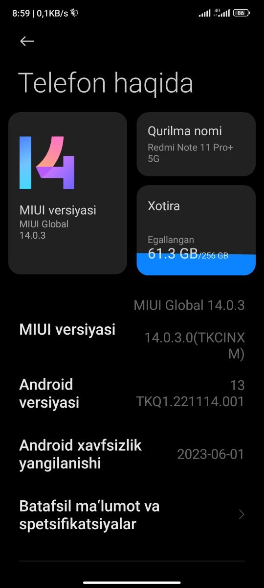 Redmi note 11pro plus 5g 8+5/256