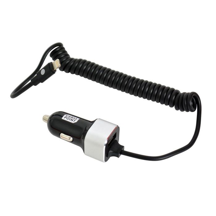 Incarcator auto Carpoint cu cablu conector hibrid MicroUSB MFi Dock 8pin, 1x iesire USB 2.0, 4.8A, 12V/ 24V, lungime 150cm