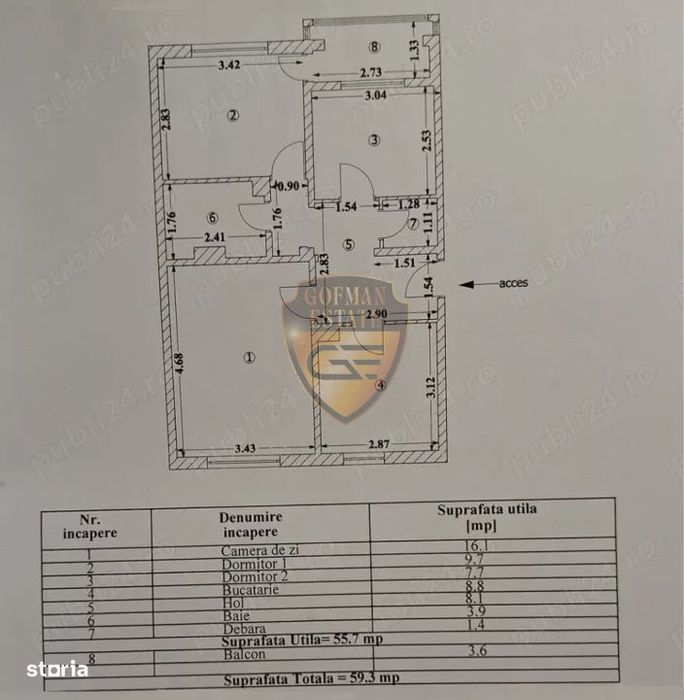 Apartament 3 camere decomandate zona Inel II, centrala gaze, et 4/4