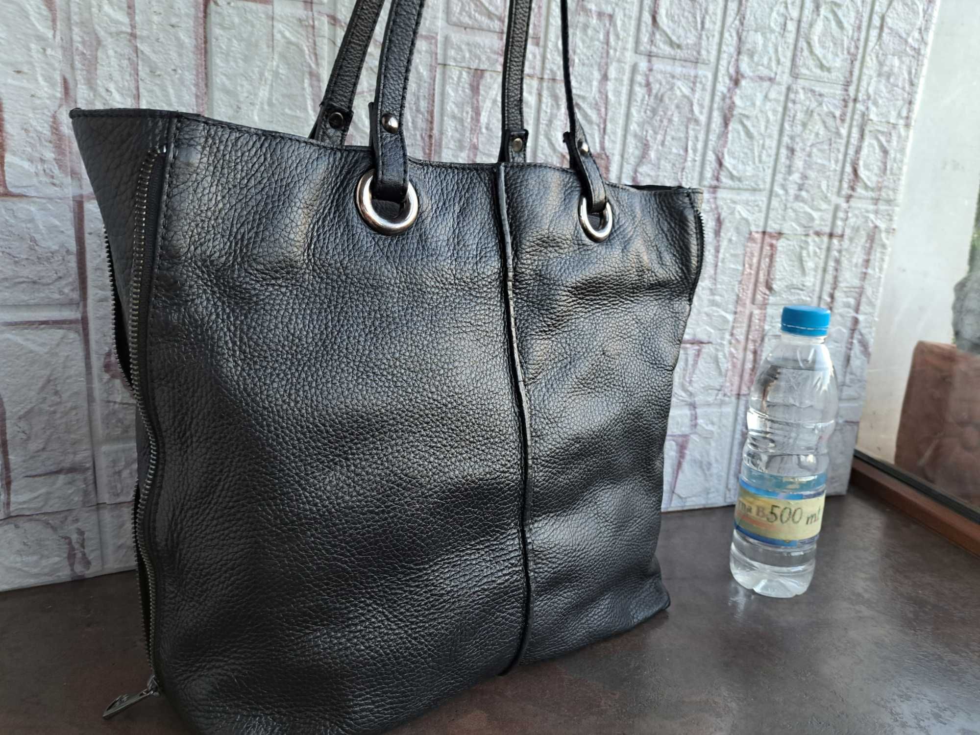 дамска чанта,черна кожена чанта-естествена кожа