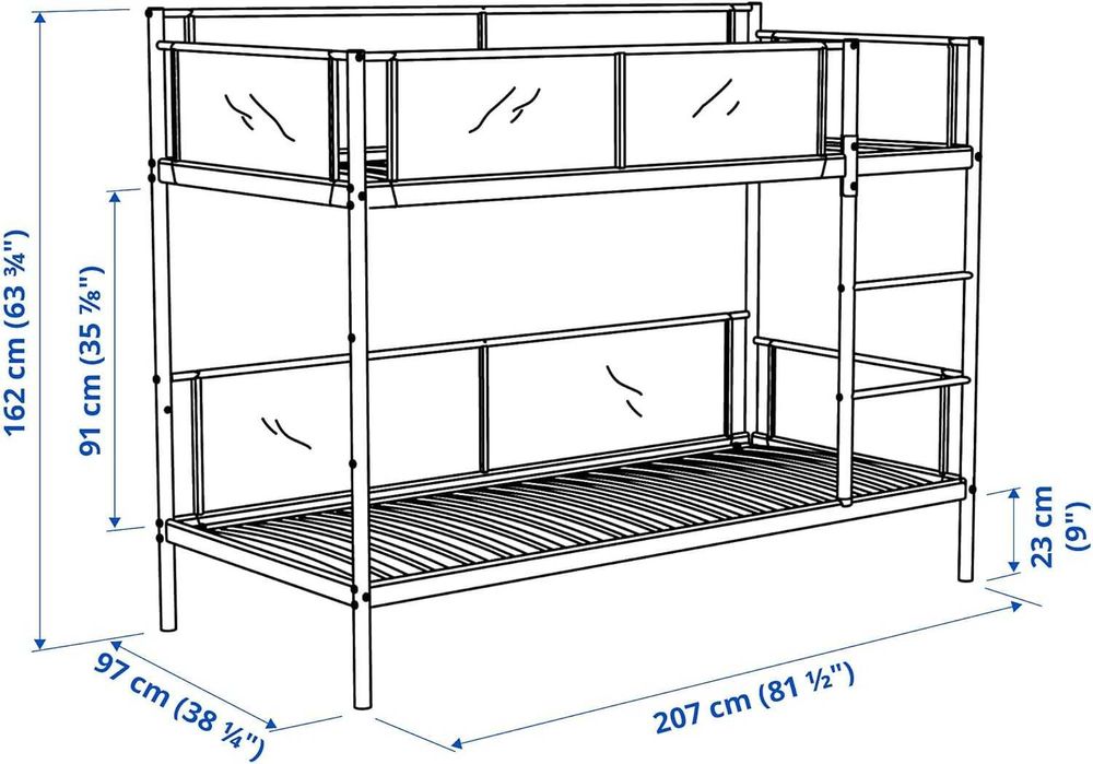 IKEA VITVAL двуетажно легло с ламелна рамка 2x 90x200