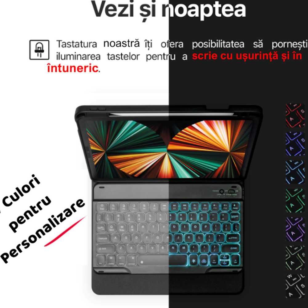 Husa cu Tastatura compatibila Apple iPad Air 4 2020/Air 5 2022, 10.9"