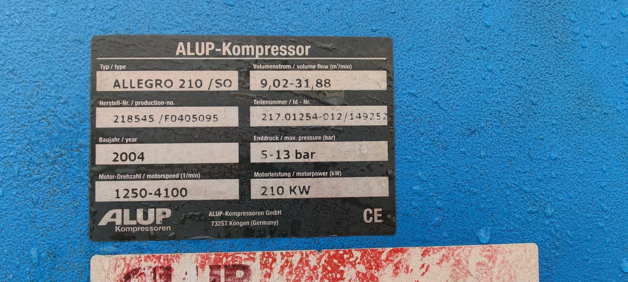 Compresor ALUP ALLEGRO 210Kw