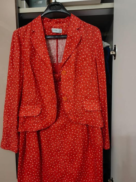 Продам костюм натуральный лён красный в горош в отл сос. размер 46-48