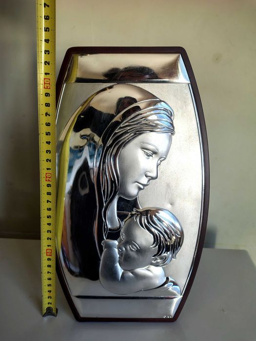 Страхотна Сребрена Икона Дева Мария С Младенеца