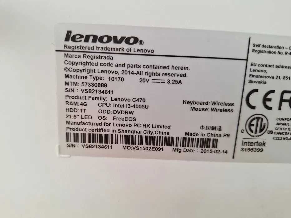 PC All-In-One Lenovo C470, Intel Core 4005 i3, 4GB, HDD 250, Windows