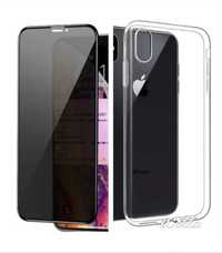 Set Folie Sticla Privacy + Husa Slim iphone XR -Silicon Transparent