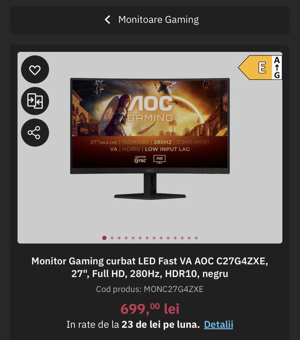 Monitor curbat gaming 280hz