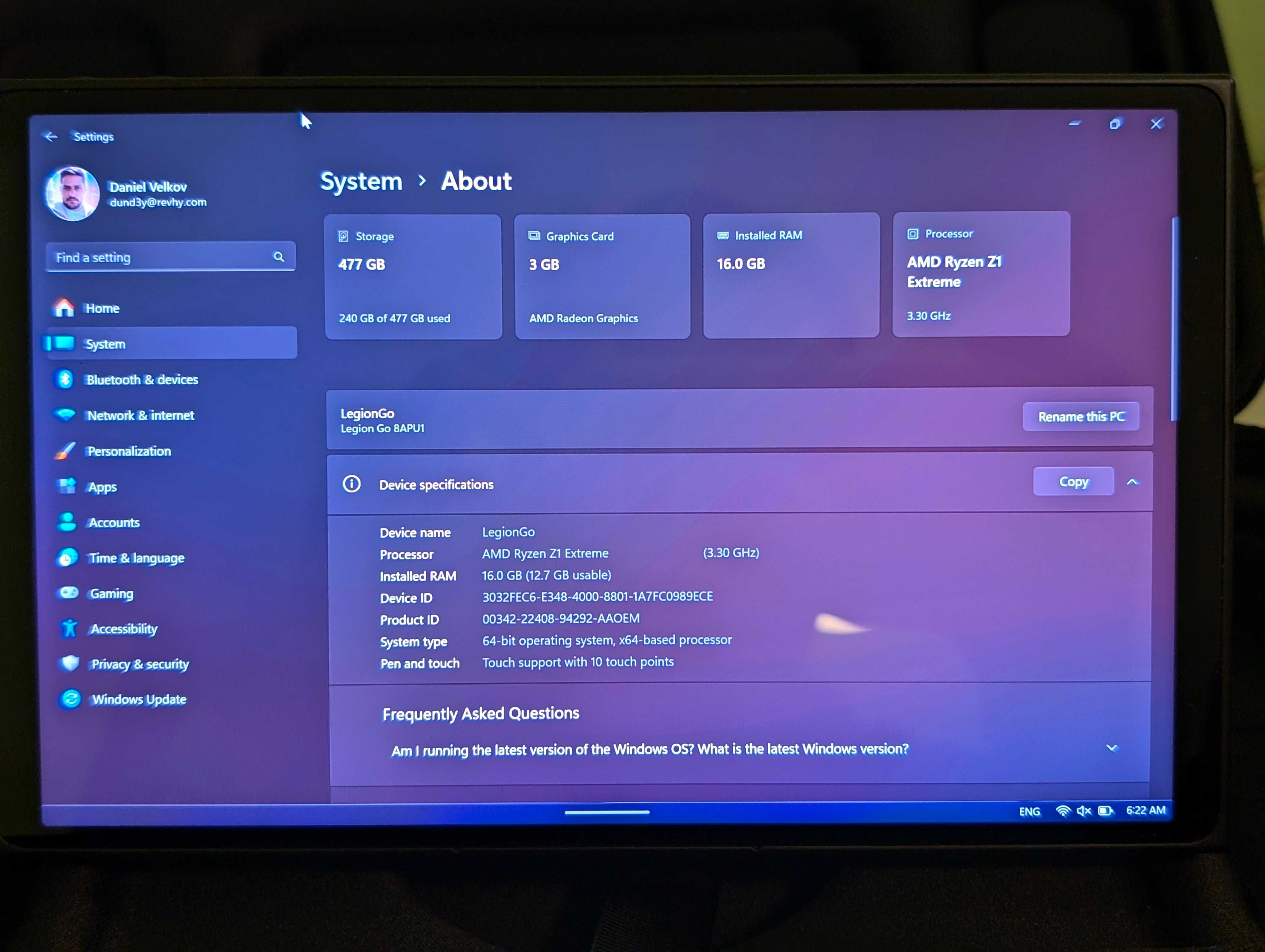 Конзола Lenovo Legion GO в гаранция до Окт 2027