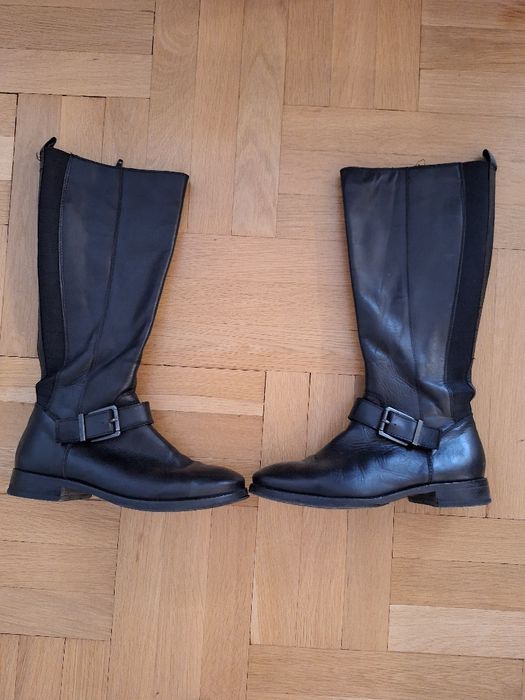 Ботуши Черна  кожа   ; Eva Minge, 36,  бежови естествен велур, НОВИ