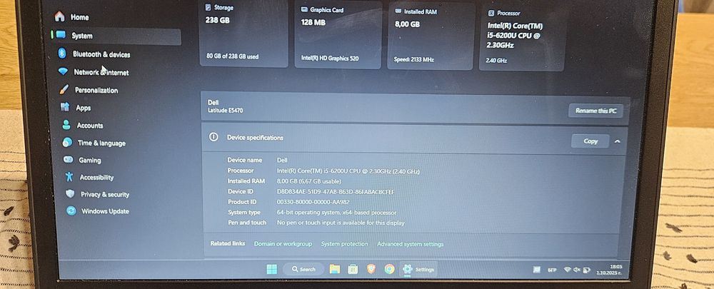 Dell latitude e5470 /ssdm2 256/батерия 3ч.