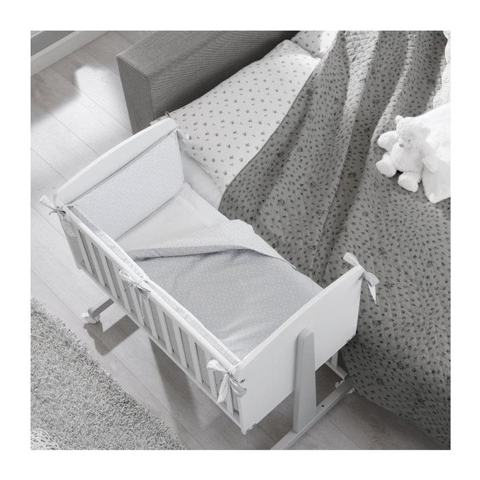 Pătuț co-sleeping alb + saltea cocos + lenjerie + set plapumă & pernă