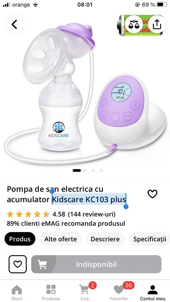 Vând pompa san Kidscare KC103 plus