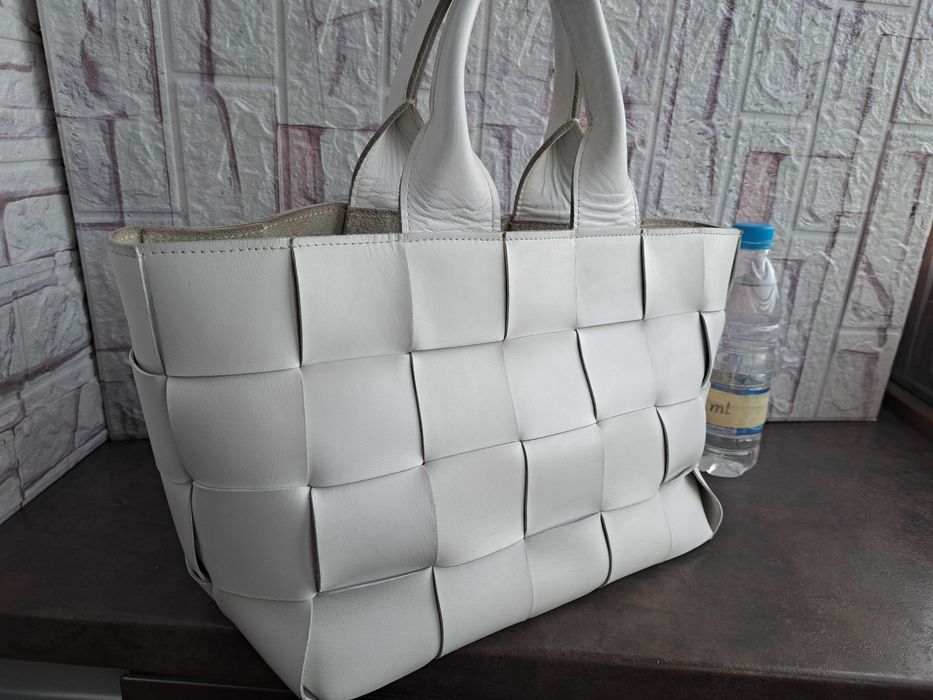 дамска чанта,бяла кожена чанта-естествена кожа