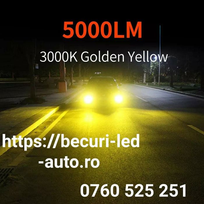 Kit Becuri Led H1,H3,H7,H10,H11,Hb3-9005 Cu Trei Nuanțe De Culori(galb