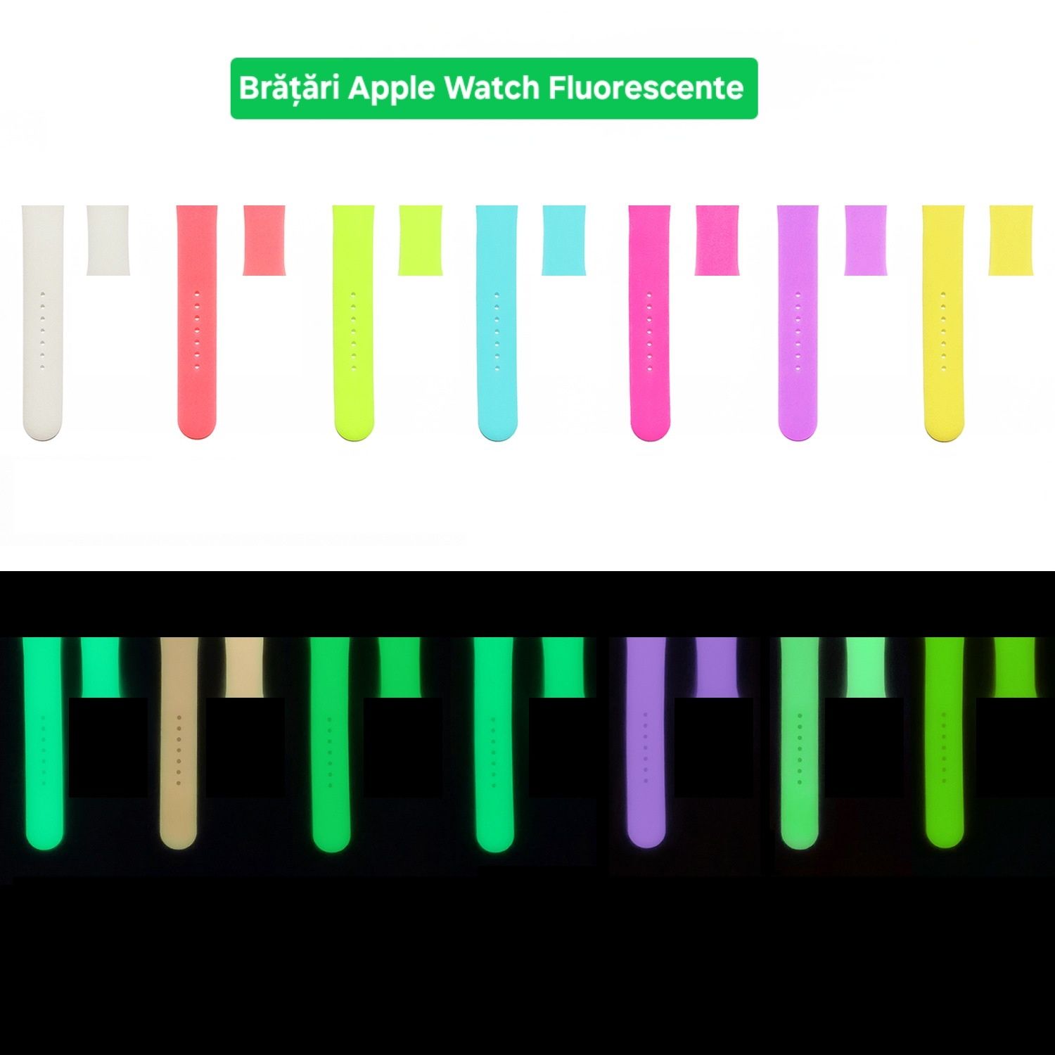 Brățară Fluorescenta Apple Watch Mov/Verde. Pentru adulți:38 40 41 M-L