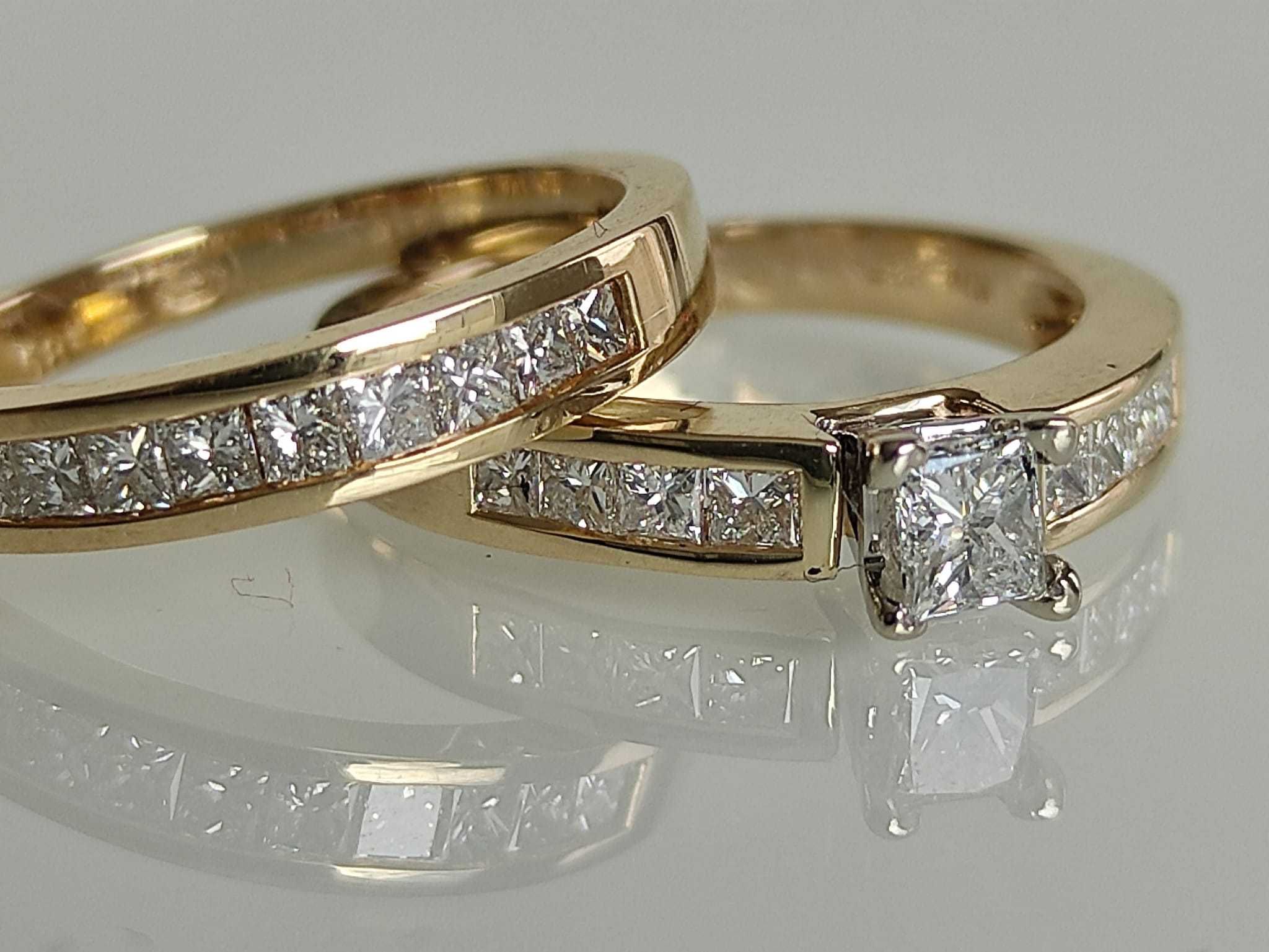 Inel aur 14k si verigheta cu diamante 1.30ct