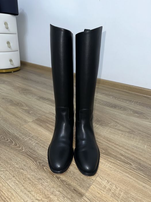 Cizme din piele pana la genunchi negre cu talpa din piele intoarsa