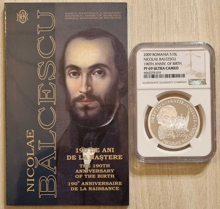 Moneda BNR 10 lei argint Nicolae Balcescu gradata NGC PF 69 UC
