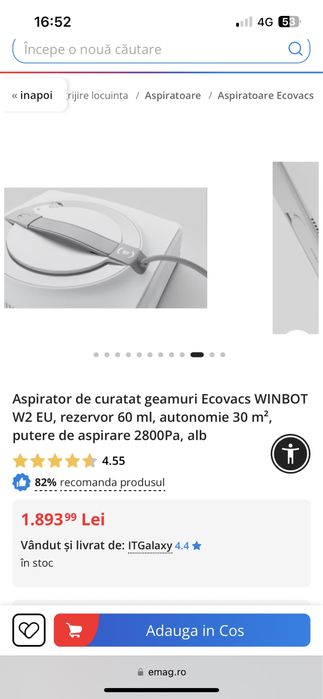 Aspirstor de curatat geamuri Ecovacs Winbot W2 EU