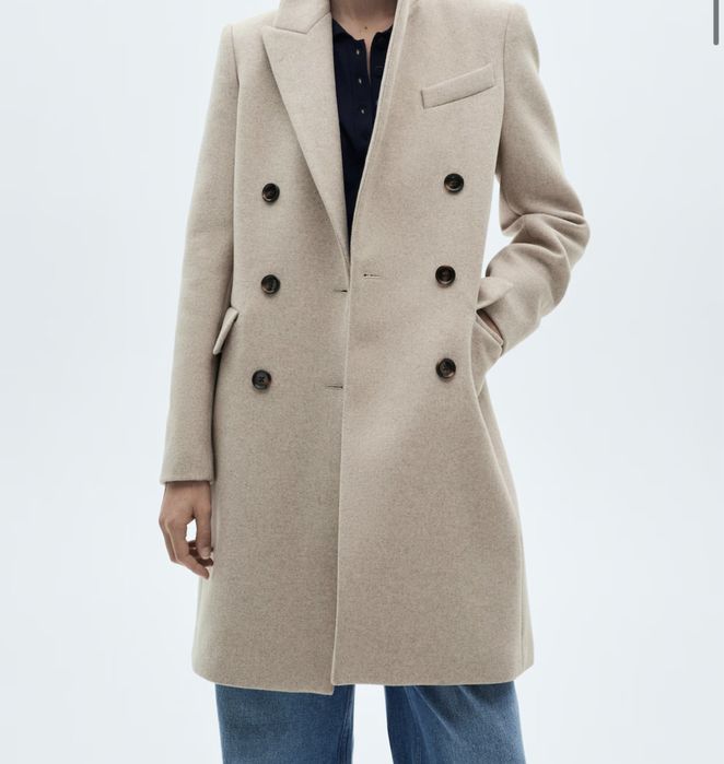 Палто Mango в цвят екрю, размер 34/XS, ново, с етикет