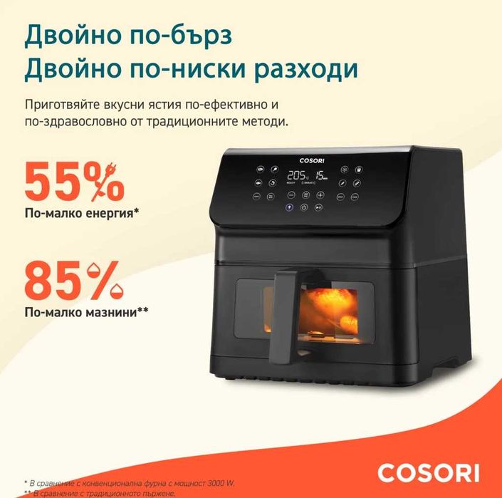 Фритюрник с горещ въздух Cosori Premium 6.2л. С прозорче CAF-P652-KEU
