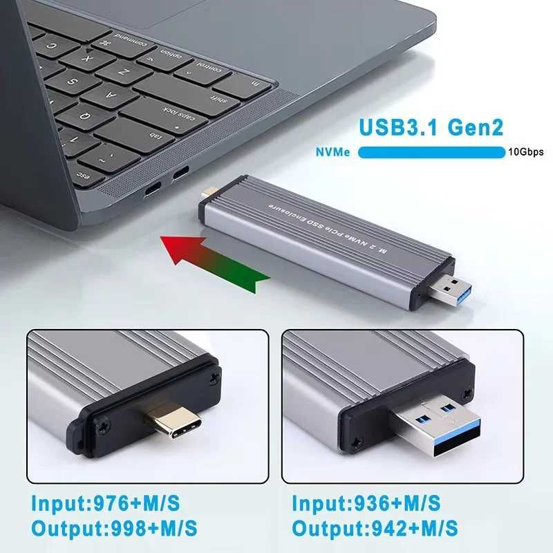 Adaptor M.2 NVME SSD la USB 3/1 Type A carcasa aluminiu M Key M+B Key