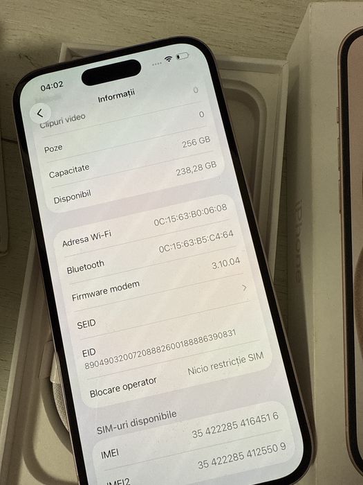 Iphone 15 256Gb Roz 98% baterie+ Adaptor priza