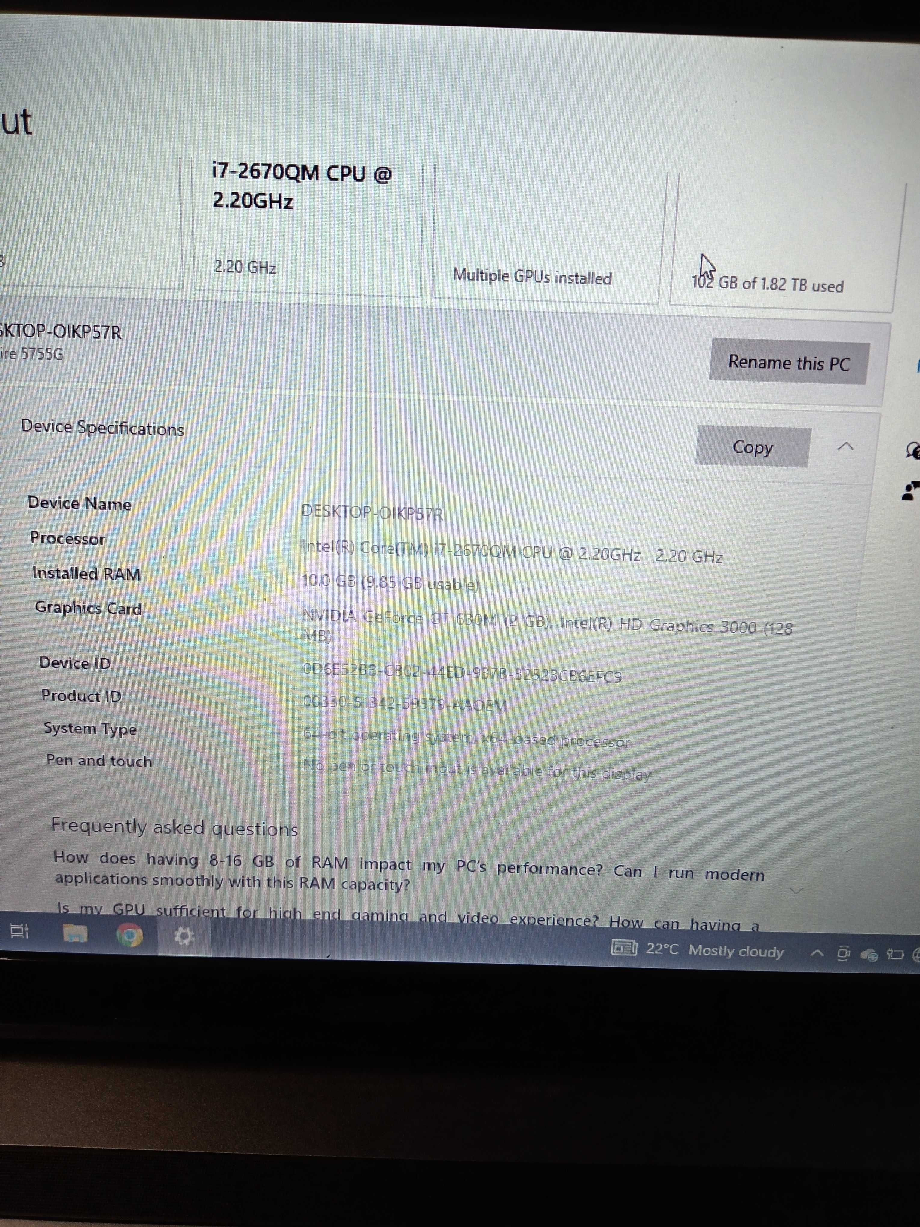 Acer лаптоп i7 2.2