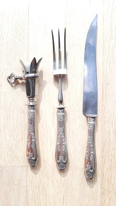 Set 3 tacamuri servit carne, argint sterling 950, Franta, 1886-1900