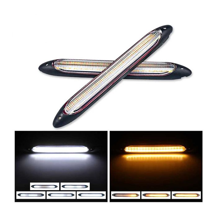 LED дневни светлини DRL PG73 15.5 см с мигач – бяло/жълто, 12V (2 бр.)