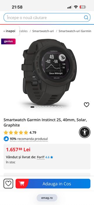 Ceas Smart Garmin 2s Solar