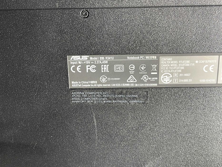 Laptop ASUS K541U i5-7200U 8GB RAM 256GB SSD Win 11 Intel HD Graphics