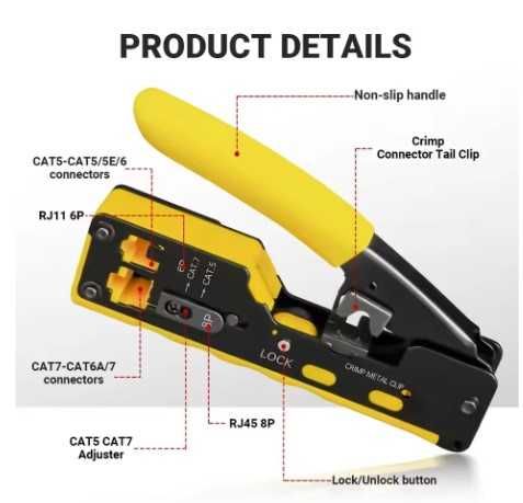 Cleste profesional de sertizat mufe RJ45 pass-through + 50 mufe pass