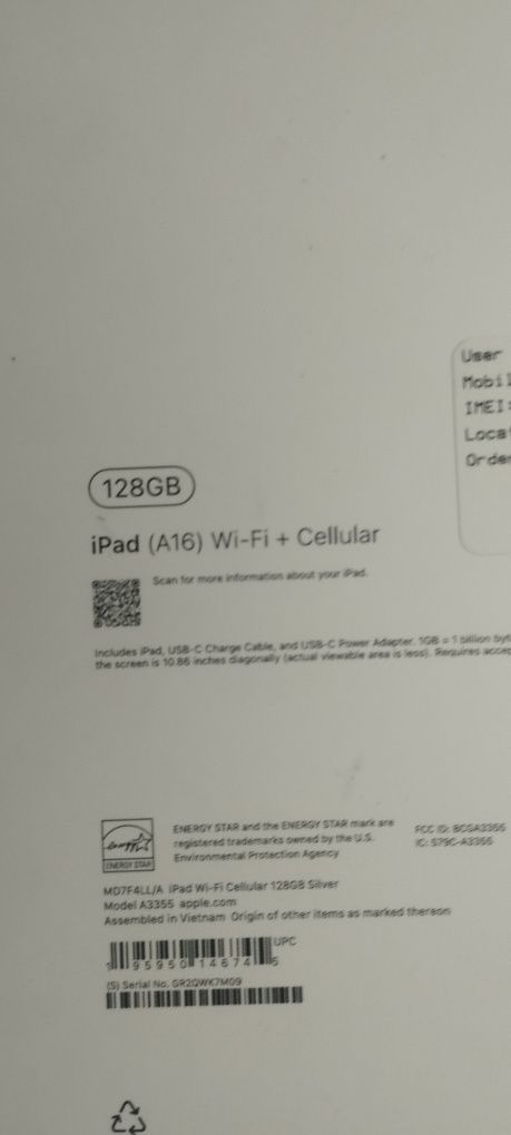 Ipad 11 a16 128 gb 5G