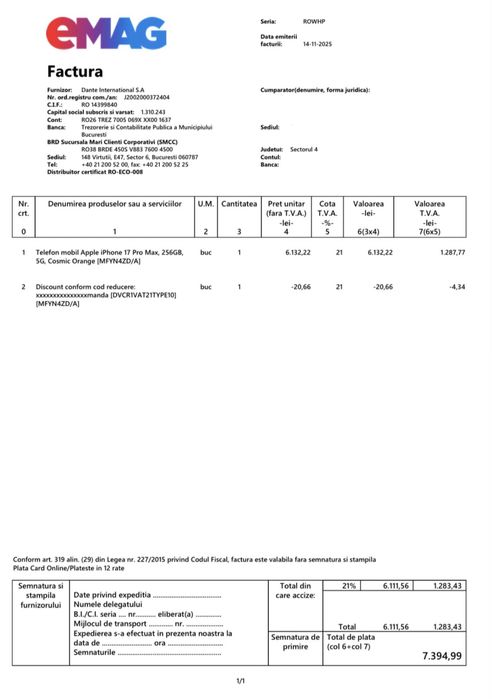 IPHONE 17 PRO MAX | 256 GB | Nou Sigilat ( FACTURA INCLUSA )