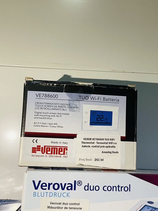 Termostat WiFi cu Baterie ,Control cu Aplicatie , Vemer VE788600