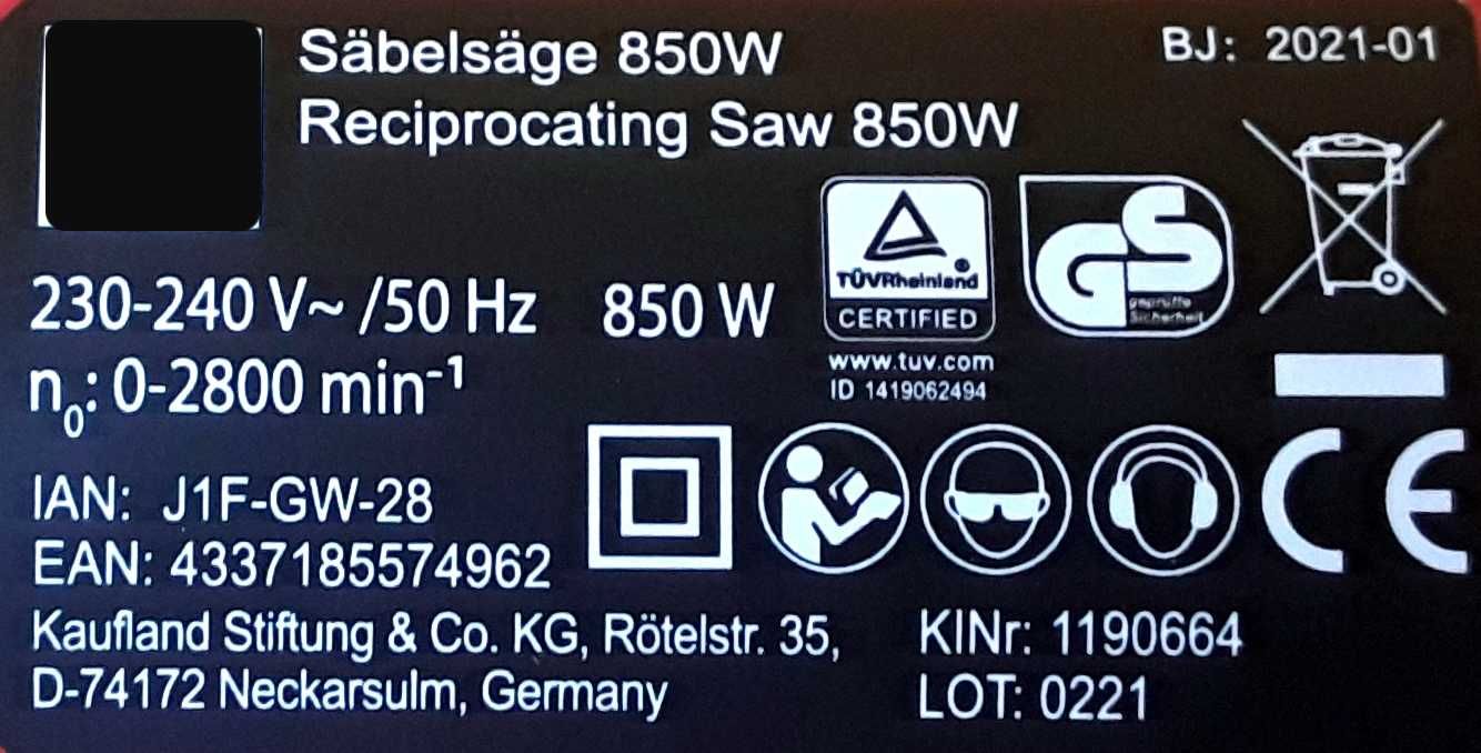 Fierastrau sabie 850 W - 195 LEI