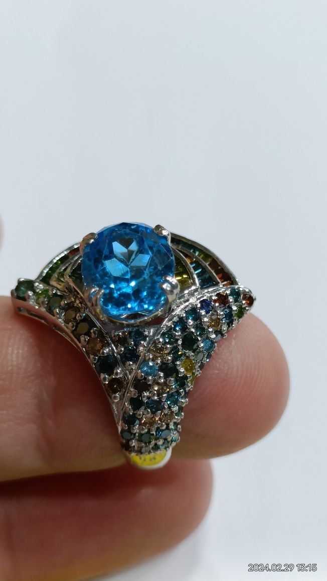 Vind inel din aur 18kt cu diamante multicolore naturale și topaz