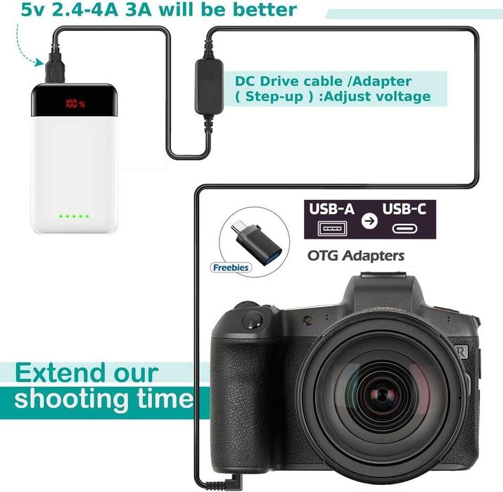 DR-E12 LP-E12 батерия + 5V-8.4V USB кабел за драйвери