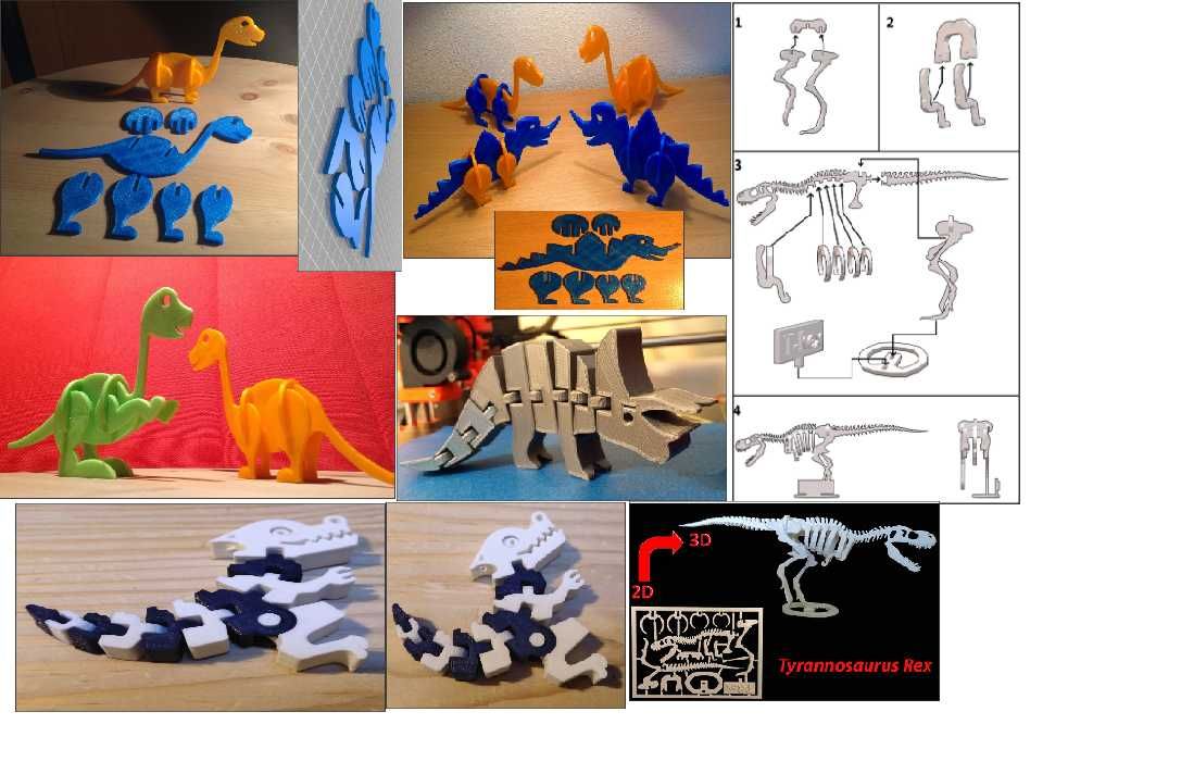 kit 2 in 1 -puzzle 3D- dinozauri-Dino, T-Rex,  Velociraptor etc