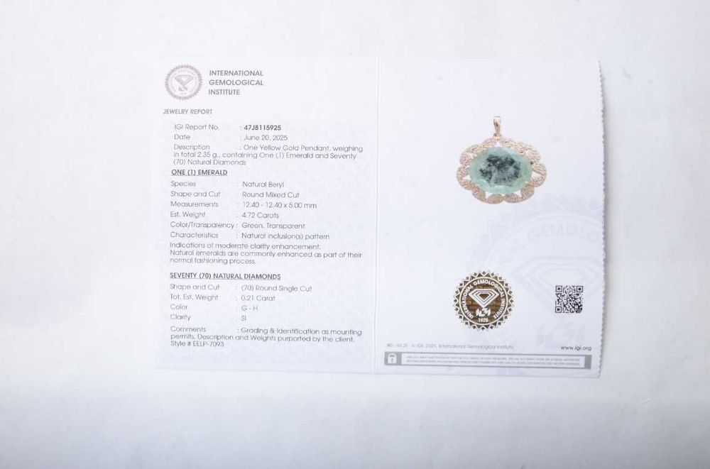 Висулка 14K жълто злато с аквамарин 4.72 ct и диаманти