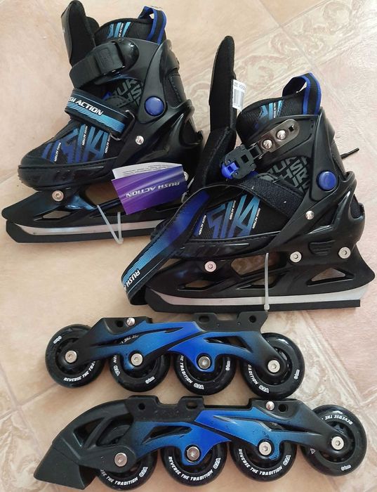 Продам коньки+ ролики для мальчика, новые, длина стельки 18 см