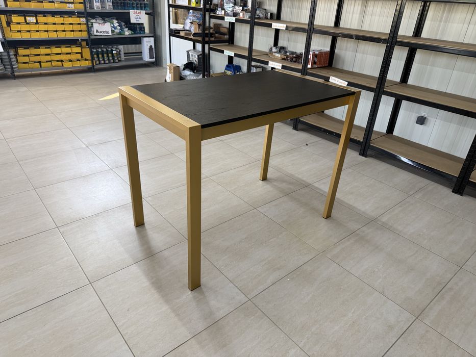 Masa de bar cadru metalic - inox  Aurie cu blat negru Lumisorce