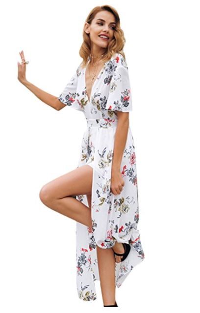 Rochie Simplee Apparel, V-neck, manance scurta, floral, fusta, S
