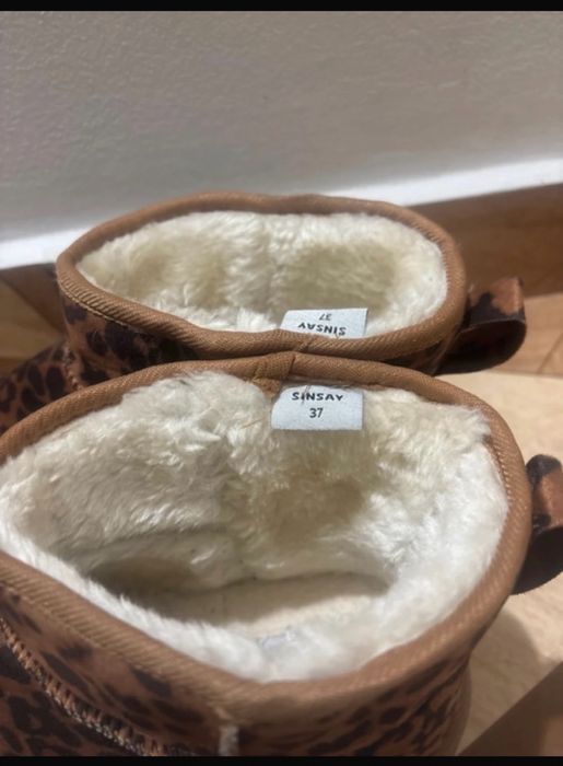 botine tip UGG / snow boots cu print leopar