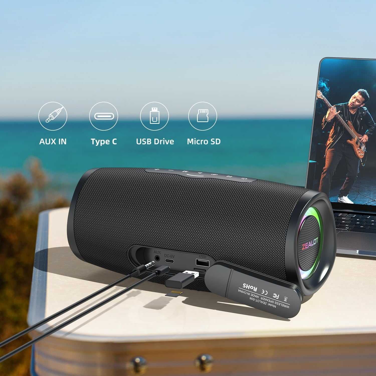 Безжична блутут колонка ZEALOT S56, 40W, водоустойчивa IPX7, Bass Up