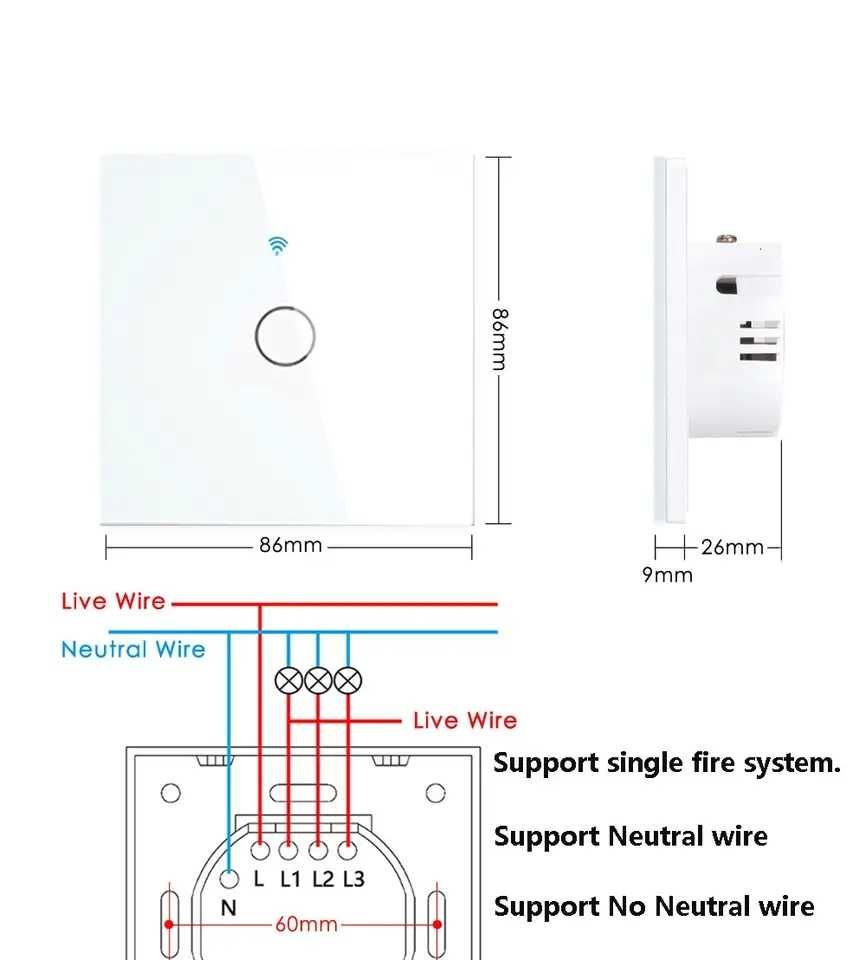 Интелигентен ключ с touch, Wi-Fi, Bluetooth, Гласов контрол, Smart Бял