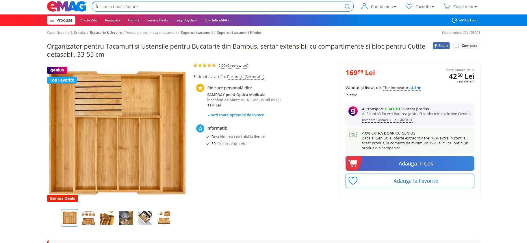 Organizator Tacamuri/Ustensile Bambus Negru 33-55cm,REDUS de la 170RON